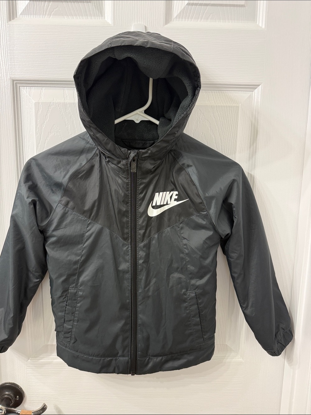 Nike Kids Black Hooded Rain Jacket with Logo